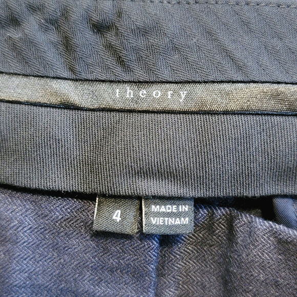 Theory Wool Blend Mid Rise Slim Bootcut Navy Blue Trouser Pant Size 4 - Picture 12 of 16
